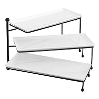 Kanwone 3 Tiered Serving Stand with White Porcelain Platters, Tiered Tray Stand, 14.5