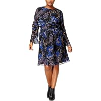Save On Product Designer Womens Inc Plus Size Printed Ruffle-Sleeve Dress 2X Blue Flowers