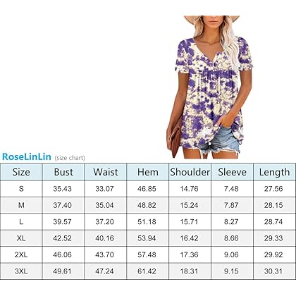 ROSELINLIN Women's Short Sleeve Shirts Floral Summer Tops Loose Fit for Leggings