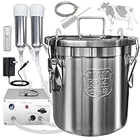 12L Cow Milking Machine, Portable Plug-in Pulsating Vacuum Pump, Food Grade 304 Stainless Steel Milk Bucket with Auto Stop Check Valve and Teats Cups Cow Milker Machine (Classic Model)