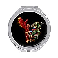 Dragon Phoenix Compact Mirror Round Portable Pocket Mirror Travel Makeup Mirror for Home Office