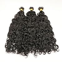 Water Wave K Tip Human Hair Extension Pre Bonded Keratin Fusion Brazilian Remy Flat Hair 100grams 100Pieces (14inch 100pieces, 2(Darkest Brown))