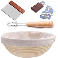 10 Inch Round Banneton Proofing Basket for Sourdough, Include Metal Dough Scraper, Scoring Lame & Case, Extra Blades, Cloth Lining. Everything Needed for Delicious Artisan Bread