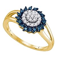 The Diamond Deal 10kt Yellow Gold Womens Round Blue Color Enhanced Diamond Circle Frame Cluster Ring 1/4 Cttw