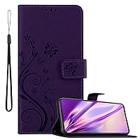 Book Case Compatible with Samsung Galaxy M52 5G in Floral Dark Purple - Cover in Flower Design with Magnetic Closure, Stand Function and 3 Card Slots - Wallet Etui Pouch PU Flip