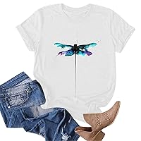 Womans T Shirts Teen Girl Tops Polyester Sweatshirt Trendy Clothes for Teen Girls Tunic Pullover Dragonfly White XXL