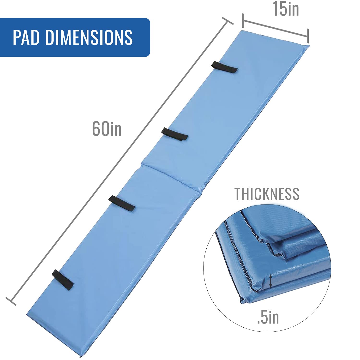 DMI Bed Rail Cover, Bed Rail Padding and Bed Bumper Pad for Toddlers, Elderly, Disabled or Handicapped, Rails Not included, Padded Cover Only, Blue, 60 x 15 x 0.5, 2 Count