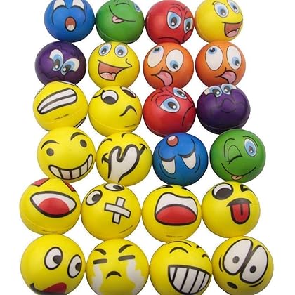 Mydio Set of 24 Stress Balls Stress Reliver Party Favor Soft PU Ball Assorted Colors Random Pattern Party Toys Kids Play Ball Tent Ball Toddler Ball 24 Pack