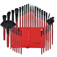 Professional Makeup Brush Set with Eco-Friendly Wooden Handles and Bag Red