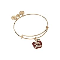 Alex and Ani Cutest Apple in the Orchard Expandable Wire Bangle Bracelet, Shiny Gold Finish, Red Charm, 2 to 3.5 in