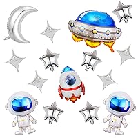 Large Outer Space Balloon, 15 Pcs Astronaut Space Mylar Balloons Set Astronaut Spaceman Rocket Airship Moon Star UFO Helium Foil Balloons for Space Themed Party Supplies Birthday Decorations