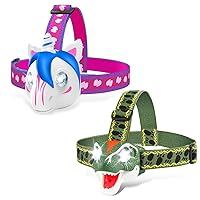 TIGTECGAME Green Dinosaur T-Rex Headlamp &Unicorn Kid Headlamp Bundle - Ideal Gift for Boys Girls