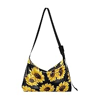 ALAZA Sunflower Print Flower Floral Black Womens Tote Bag Leather Shoulder Bag For Women Men Large Hobo Cross Body Bags Handbag