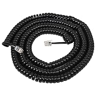Coiled Telephone Handset Cord for Use with PBX Phone Systems, VoIP Telephones - 25 Ft Uncoiled, Rj22, 1.5 Inch Lead on Both Ends, Glossy Black