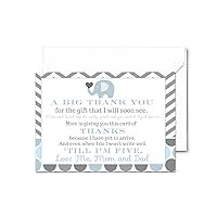 Paper Clever Party Blue Elephant Baby Shower Thank You Cards - 25 Pack with Envelopes, 4x6 Inch, Boys Jungle Theme Stationery Set