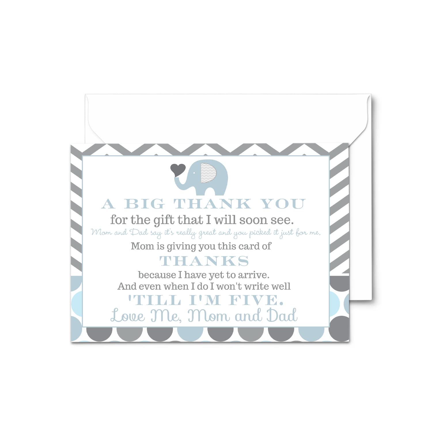 Blue Elephant Baby Shower Thank You Cards (25 Pack) Prefilled Note from Boy – Individual Notecards with Envelopes – Say Thanks for Babies Registry Gifts - Royal Theme Jungle – 4x6 Blank Stationery