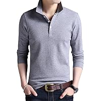 Men Polo Shirt Solid Color Slim Fit Polo Long Sleeve Mercerized Cotton Casual Polos Shirt