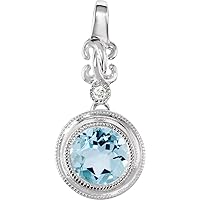 14k White Gold Aquamarine Aquamarine and .01 Dwt Gh I1 Diamond Pendant Necklace Jewelry for Women
