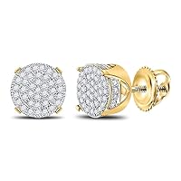 The Diamond Deal 10kt Yellow Gold Mens Round Diamond Circle Cluster Stud Earrings 1/4 Cttw