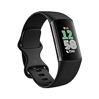 Charge 6 Fitness Tracker with Google apps, Heart Rate on Exercise Equipment, 6-Months Premium Membership Included, GPS, Health Tools and More, Obsidian/Black, One Size (S & L Bands Included)