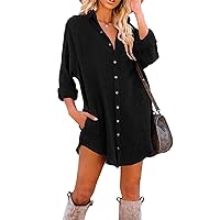 Dokotoo Women's Corduroy Long Sleeve Button Down Shirts Tunic Dresses with Pockets