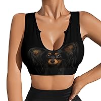 Portrait of Russian Toy Terrier Women's Sports Bra Workout Yoga Tank Top Padded Support Gym Fitness