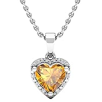 Dazzlingrock Collection 7X7 MM Heart Gemstone & Round Diamond Ladies Halo Heart Shape Pendant, Sterling Silver