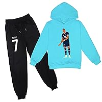 Boys Girls Mbappe Hoodie+Sweatpants Set 2 Pcs Winter Outfits-Casual Pullover Sweatshirt Suit for Little Kids