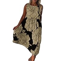 Modest Dresses for Women, Women's Loose Fitting Floral Printed Sleeveless Dress, S, 3XL
