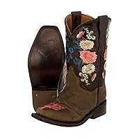 Girls Jazmin Brown Toddler Floral Embroidery Cowgirl Boots Snip Toe