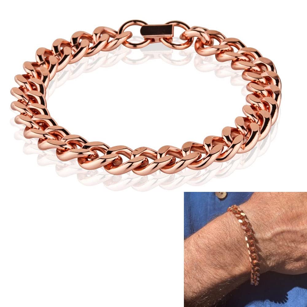 Mens Pure Copper Cuban Heavy Link Bracelet Pain Relief Arthritis Wide Link 8.5