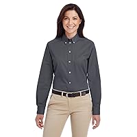 Harritton Women's 100% Cotton Twill with Teflon Long Sleeve Dress Shirt, Dark Charcoal, X