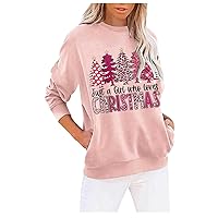 Just A Girl Who Lovers Christmas Women Sweatshirt with Pockets Long Sleeve Crewneck Casual Cute Xmas Tree Pullover