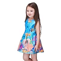 KIDSCOOL SPACE Little Girls Sleeveless Cute Floral Printed Casual Dresses