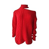 Womens Sexy Cold Shoulder Sweaters High Neck Long Sleeve Oversized Knitted Jumper Casual Stripe Pullover Sweater Tops