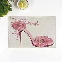 Set of 6 Placemats Abstract High Heels Vintage Shoes Flowers Beautiful Beauty Creative 12.5x17 Inch Non-Slip Washable Place Mats for Dinner Parties Decor Kitchen Table