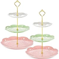 3 Tier Porcelain Cupcake Stand - Pink, Green, White