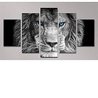 Wall Decor Blue Eye Lion Canvas Wall Art Paintings for Living Room 5 Canvas Panels Prints Poster for Bedroom Office Kitchen Framed stretched canvas Room Decor Ready to Hang