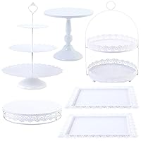 6 Pcs White Cake Stands Set, QENUIITEA Cake Display Pedestal Tiered Cupcake Holder Dessert Plate Serving Tower Tray Decorative for Wedding Birthday Party Baby Shower Celebration