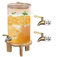 2.1 Gallon Beverage Dispenser 8 L Glass Drink Dispenser for Both Iced or Hot Drinks with Wood Stand & Extra Replacement 304 Stainless Steel Faucet Sets for Glass Jar Container by U.S. SOLID