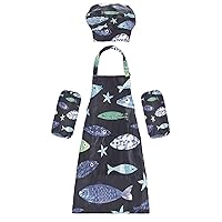 Sea Fish Kids Apron Chef Hat Set Child Aprons Girls Boys Kitchen Bib Apron set for Wear Kit Gifting Birthday Party