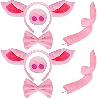 WILLBOND 8 Pieces Pig Costume Set, include Pig Ear Headband, Faux Pig Nose, Bow Tie and Tails for Halloween Theme Party Supplies