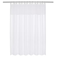 Barossa Design Long and Wide Fabric Shower Curtain with Sheer Window 78 x 78 inch, Waffle Weave, Hotel Grade, 230GSM Heavyweight, Water Repellent, Machine Washable, White, 78x78