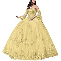 Women's Sweetheart Quinceanera Dresses Lace Appliques Ball Gown with Detachable Long Sleeve