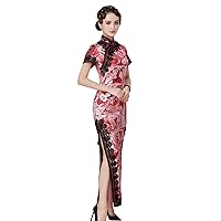 Cheongsam Dresses Silk Printed Mock Neck Short Sleeve Wedding Party Red Qipao H3234M