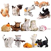 15 Pcs Cute Cat Animal Characters Toy Figure, Mniature Cat Collection Figurines Payset Mini Garden Decor Cake Toppers Automobile Decoration
