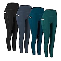 Fengbay 4 Pack High Waist Yoga Pants, Pocket Yoga Pants Tummy Control Workout Leggings 4 Way Stretch Leggings with Pockets