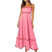 Deals of The Day Clearance Today's Deals Women's 2024 Summer Sundresses Sleeveless Sling Maxi Dress Smocked Rickrack Trim Midi Dresses Boho Vacation Dress Party Dresses Pink