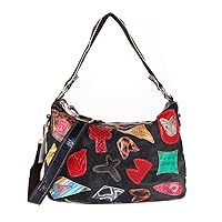 Segater Women Colorful Patches Shoulder Bag Multicolored Leather Splicing Handbag Shopper Crossbody Purse Top-handle Satchel