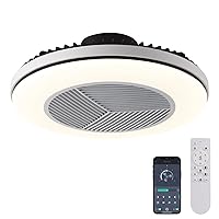 Bladeless Ceiling Fan with Light - Dimmable Low Profile Ceiling Fan 19.7in Flush Mount Ceiling Fan with Lights, 2.4GHz Wi-Fi & App Controlled Enclosed Ceiling Fan (White)